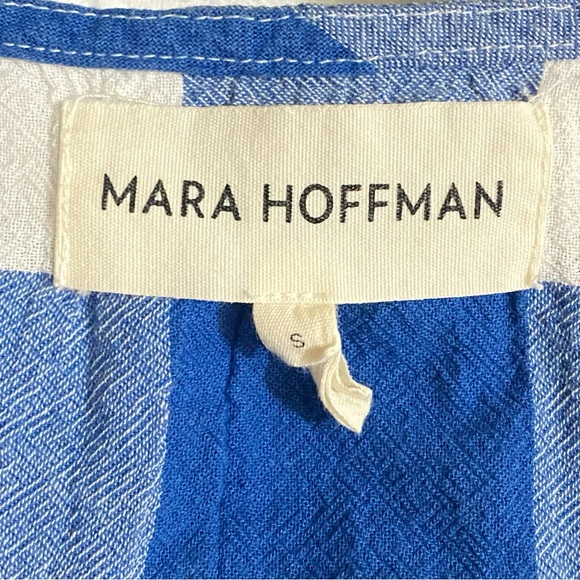 MARA HOFFMAN WHITE BLUE GINGHAM PRINT SHORT SLEEVE BLOUSE TOP - Picture 7 of 8